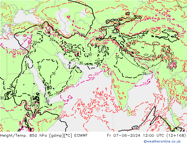 Z500/Yağmur (+YB)/Z850 ECMWF Cu 07.06.2024 12 UTC