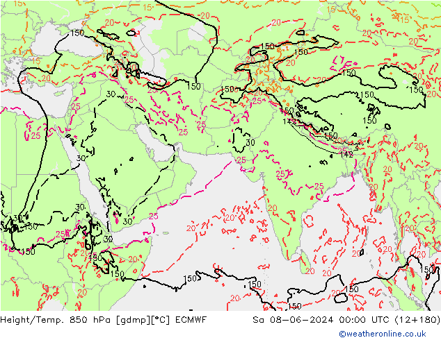 Hoogte/Temp. 850 hPa ECMWF za 08.06.2024 00 UTC