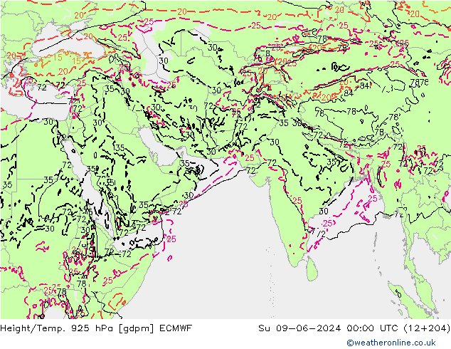 Height/Temp. 925 hPa ECMWF Su 09.06.2024 00 UTC