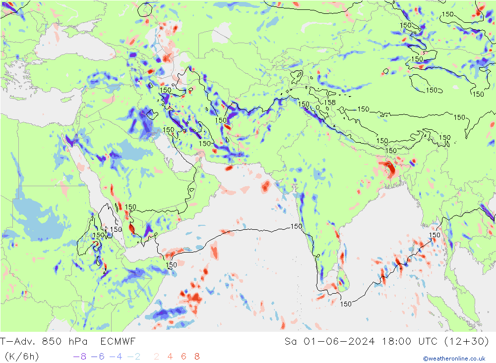 T-Adv. 850 гПа ECMWF сб 01.06.2024 18 UTC