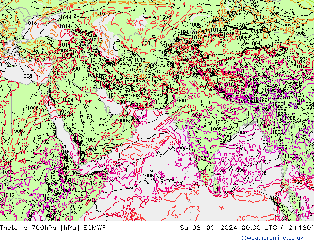 Theta-e 700hPa ECMWF sáb 08.06.2024 00 UTC