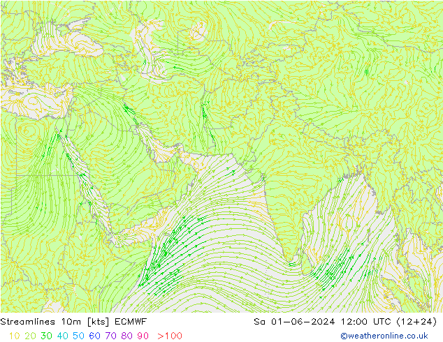 Linha de corrente 10m ECMWF Sáb 01.06.2024 12 UTC