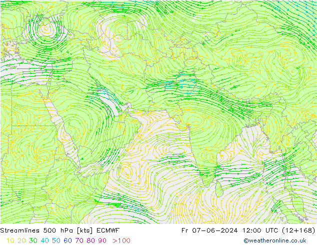 Línea de corriente 500 hPa ECMWF vie 07.06.2024 12 UTC