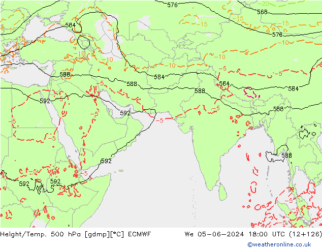 Height/Temp. 500 hPa ECMWF śro. 05.06.2024 18 UTC