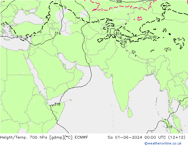 Height/Temp. 700 hPa ECMWF 星期六 01.06.2024 00 UTC