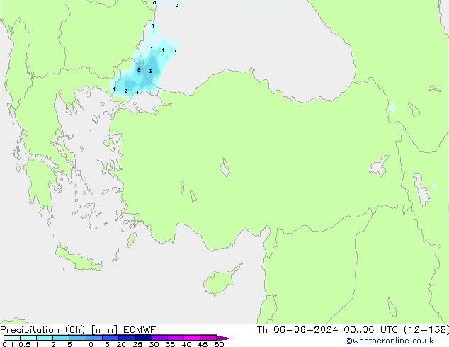 осадки (6h) ECMWF чт 06.06.2024 06 UTC