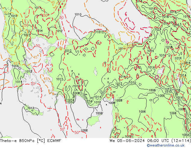 Theta-e 850hPa ECMWF mer 05.06.2024 06 UTC