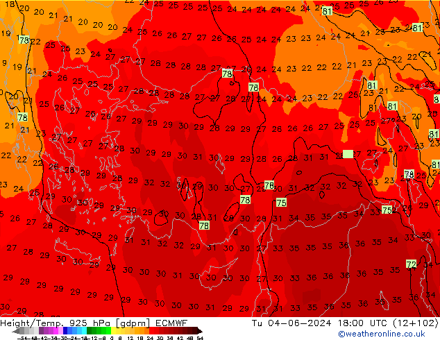 Height/Temp. 925 гПа ECMWF вт 04.06.2024 18 UTC