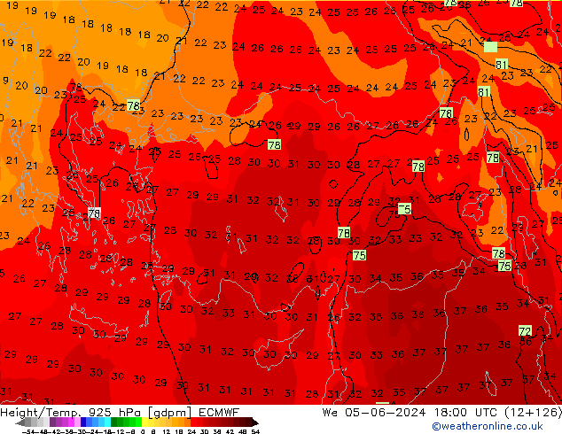 Height/Temp. 925 hPa ECMWF Qua 05.06.2024 18 UTC