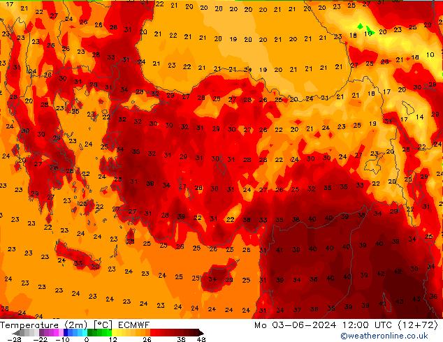 Temperature (2m) ECMWF Mo 03.06.2024 12 UTC