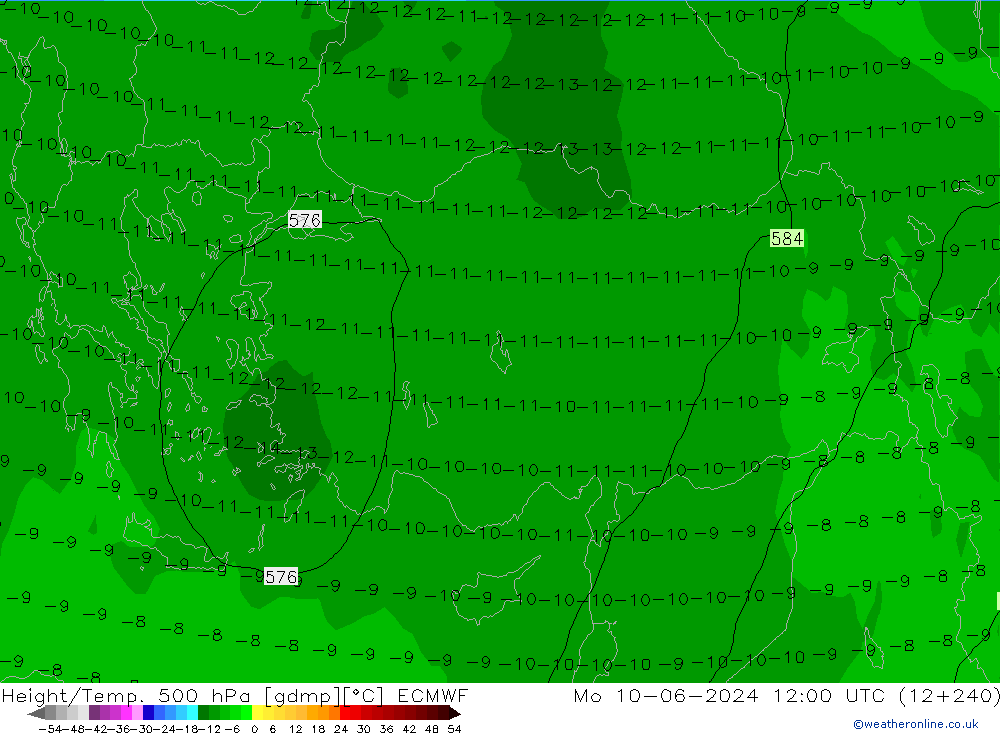 Z500/Rain (+SLP)/Z850 ECMWF Po 10.06.2024 12 UTC