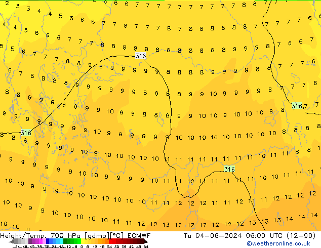 Height/Temp. 700 hPa ECMWF mar 04.06.2024 06 UTC