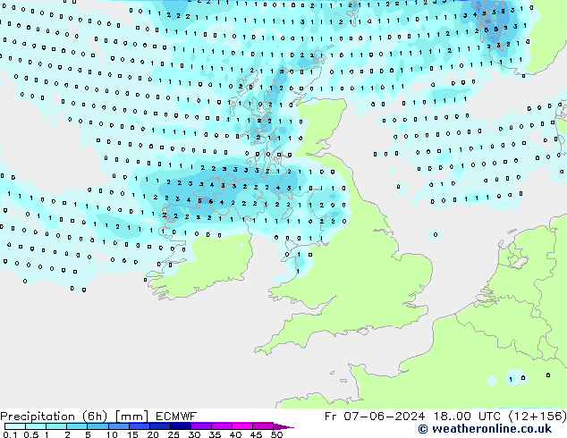 осадки (6h) ECMWF пт 07.06.2024 00 UTC