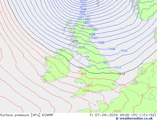 Pressione al suolo ECMWF ven 07.06.2024 06 UTC