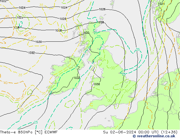 Theta-e 850hPa ECMWF dom 02.06.2024 00 UTC