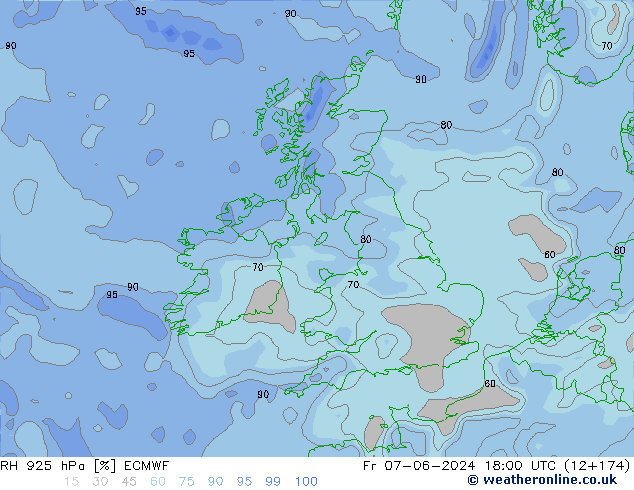 RH 925 hPa ECMWF Sex 07.06.2024 18 UTC