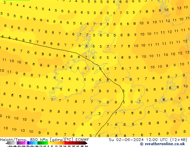 Z500/Rain (+SLP)/Z850 ECMWF dom 02.06.2024 12 UTC