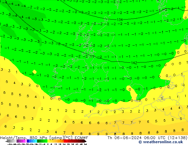 Height/Temp. 850 hPa ECMWF Th 06.06.2024 06 UTC