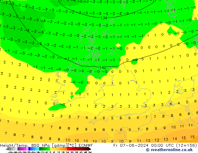 Height/Temp. 850 гПа ECMWF пт 07.06.2024 00 UTC