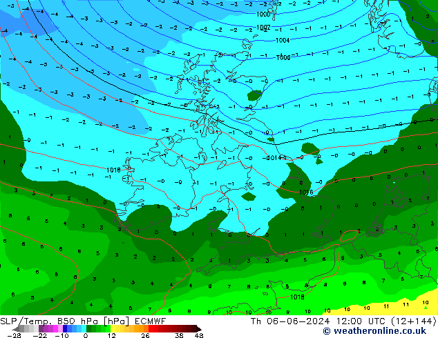 SLP/Temp. 850 hPa ECMWF  06.06.2024 12 UTC