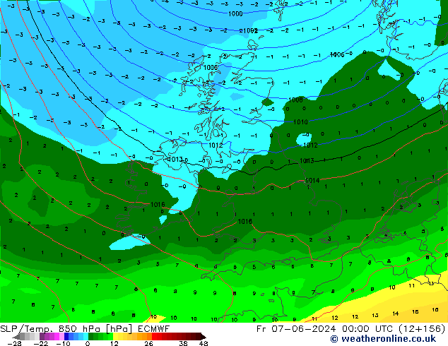 SLP/Temp. 850 hPa ECMWF pt. 07.06.2024 00 UTC