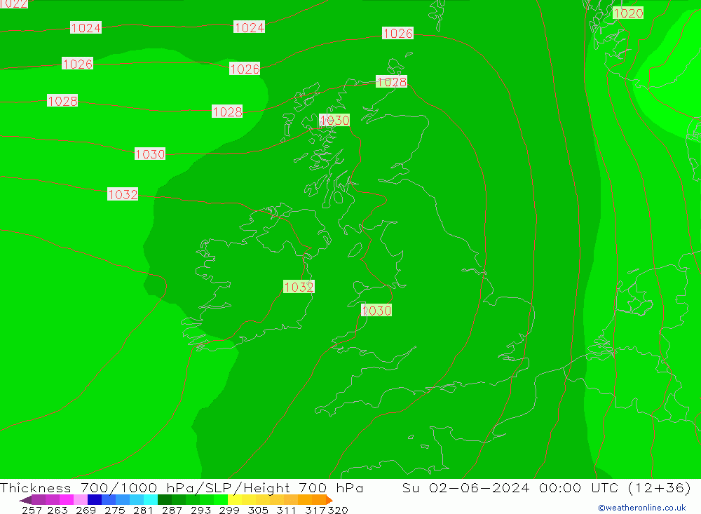 Thck 700-1000 hPa ECMWF dom 02.06.2024 00 UTC