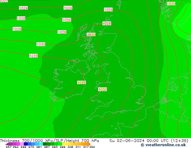 Thck 700-1000 hPa ECMWF dom 02.06.2024 00 UTC