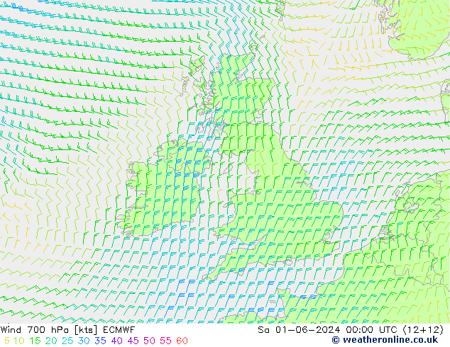 Wind 700 hPa ECMWF Sa 01.06.2024 00 UTC