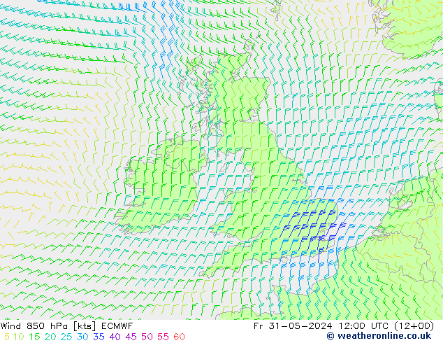 Wind 850 hPa ECMWF Fr 31.05.2024 12 UTC