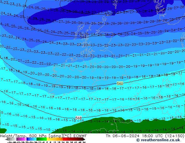 Hoogte/Temp. 500 hPa ECMWF do 06.06.2024 18 UTC