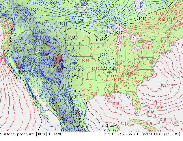 pressão do solo ECMWF Sáb 01.06.2024 18 UTC