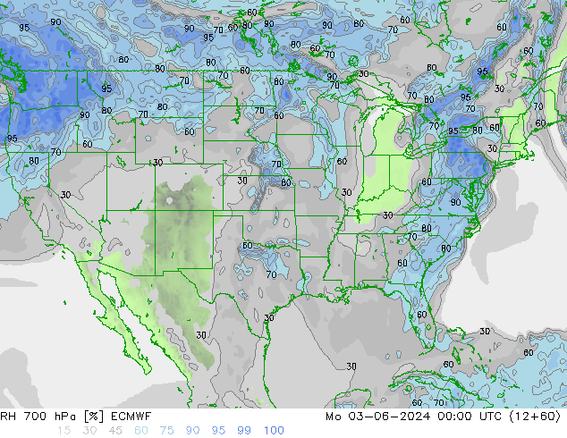 RH 700 hPa ECMWF pon. 03.06.2024 00 UTC