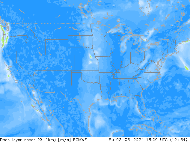 Deep layer shear (0-1km) ECMWF So 02.06.2024 18 UTC