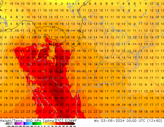 Yükseklik/Sıc. 850 hPa ECMWF Pzt 03.06.2024 00 UTC