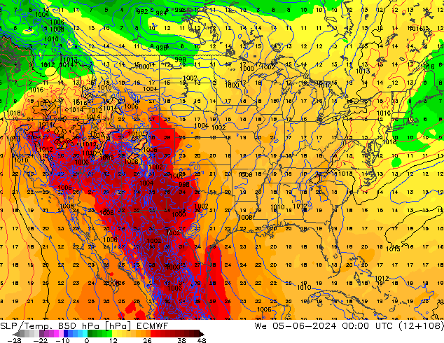 SLP/Temp. 850 гПа ECMWF ср 05.06.2024 00 UTC