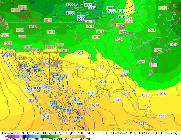 Thck 700-1000 hPa ECMWF ven 31.05.2024 18 UTC