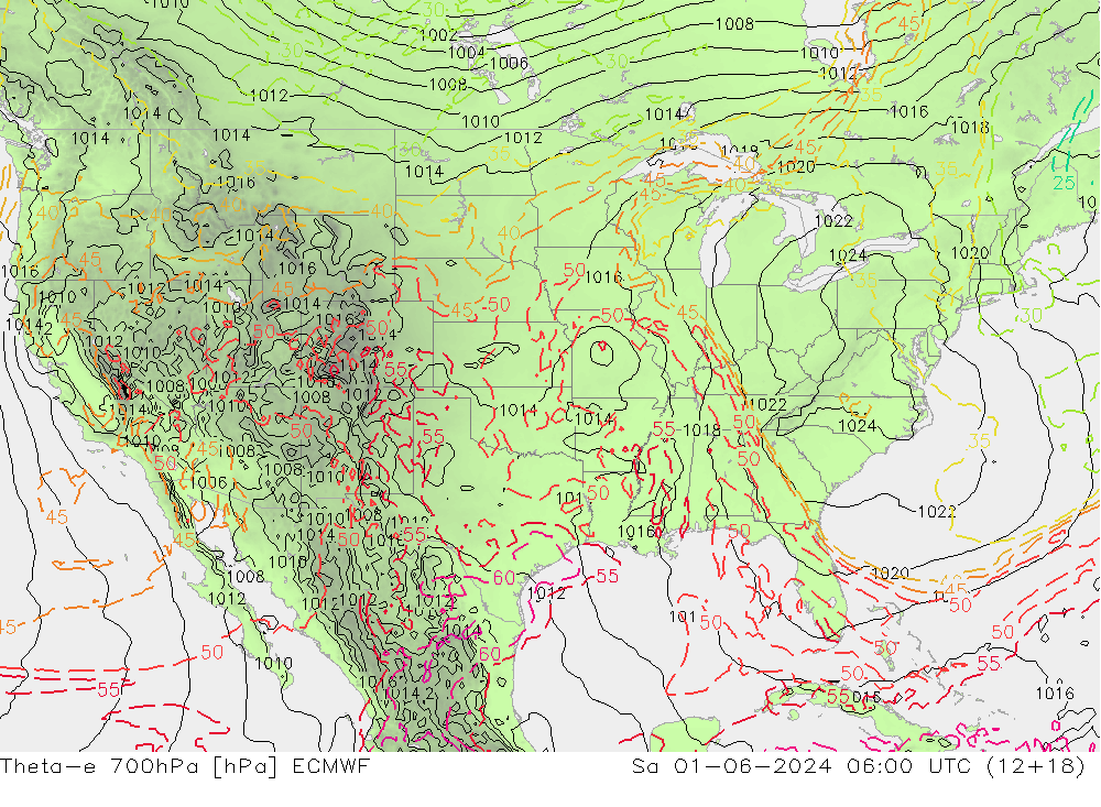 Theta-e 700hPa ECMWF sáb 01.06.2024 06 UTC