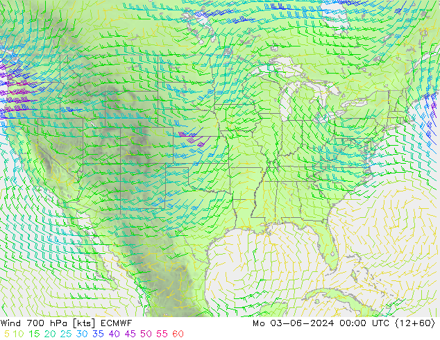 Wind 700 hPa ECMWF Mo 03.06.2024 00 UTC