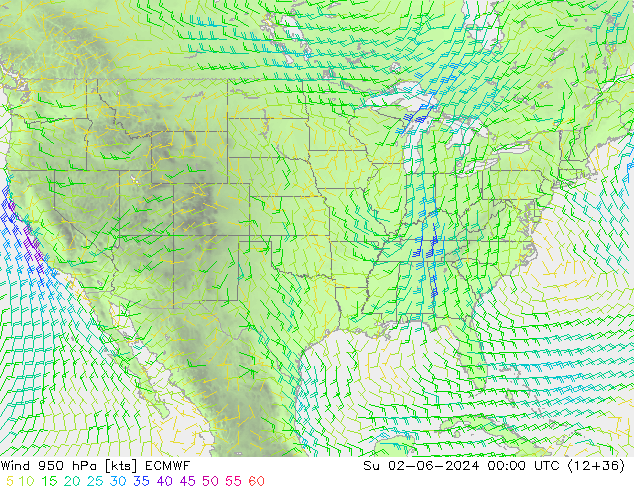 Wind 950 hPa ECMWF Su 02.06.2024 00 UTC