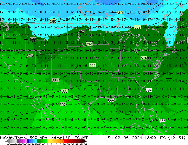 Height/Temp. 500 hPa ECMWF So 02.06.2024 18 UTC