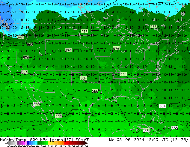 Height/Temp. 500 hPa ECMWF Mo 03.06.2024 18 UTC