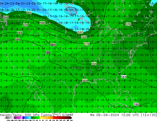 Z500/Rain (+SLP)/Z850 ECMWF mer 05.06.2024 12 UTC