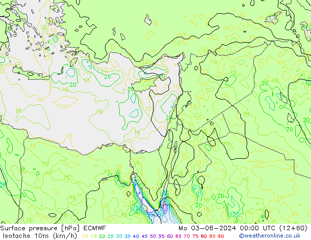 Isotachen (km/h) ECMWF ma 03.06.2024 00 UTC