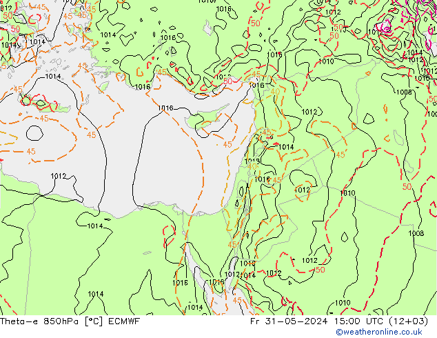 Theta-e 850hPa ECMWF Pá 31.05.2024 15 UTC