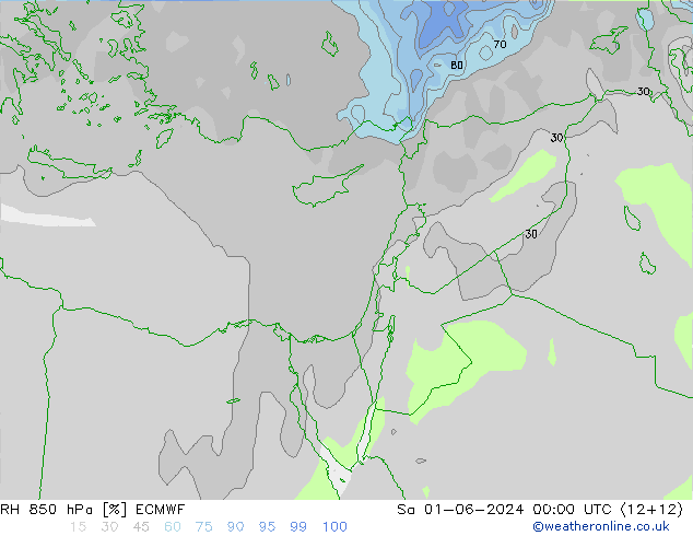 Humidité rel. 850 hPa ECMWF sam 01.06.2024 00 UTC