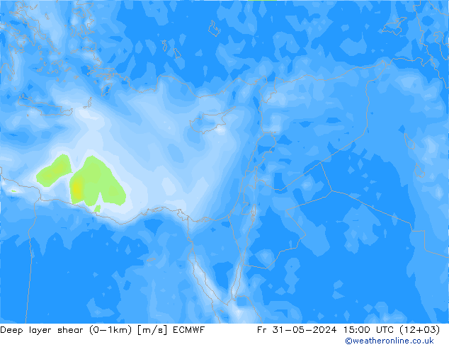 Deep layer shear (0-1km) ECMWF Pá 31.05.2024 15 UTC