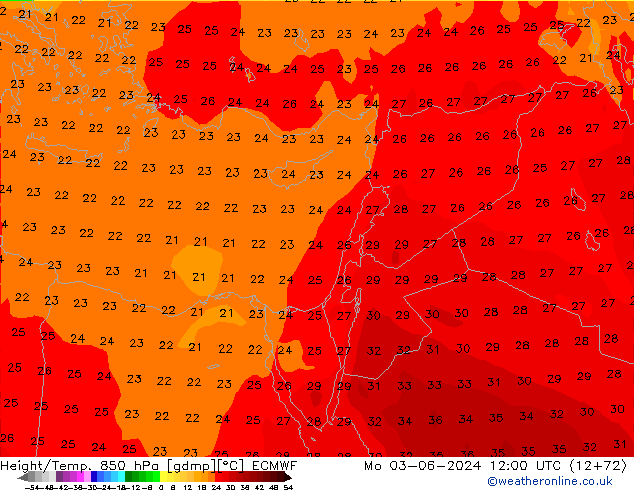 Z500/Rain (+SLP)/Z850 ECMWF Mo 03.06.2024 12 UTC