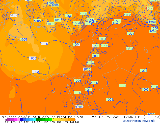 Dikte 850-1000 hPa ECMWF ma 10.06.2024 12 UTC