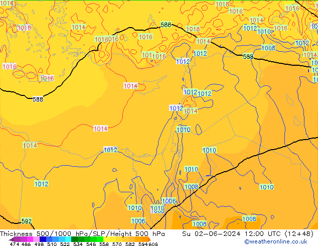 Thck 500-1000hPa ECMWF  02.06.2024 12 UTC