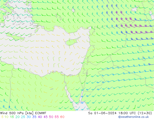 ветер 500 гПа ECMWF сб 01.06.2024 18 UTC